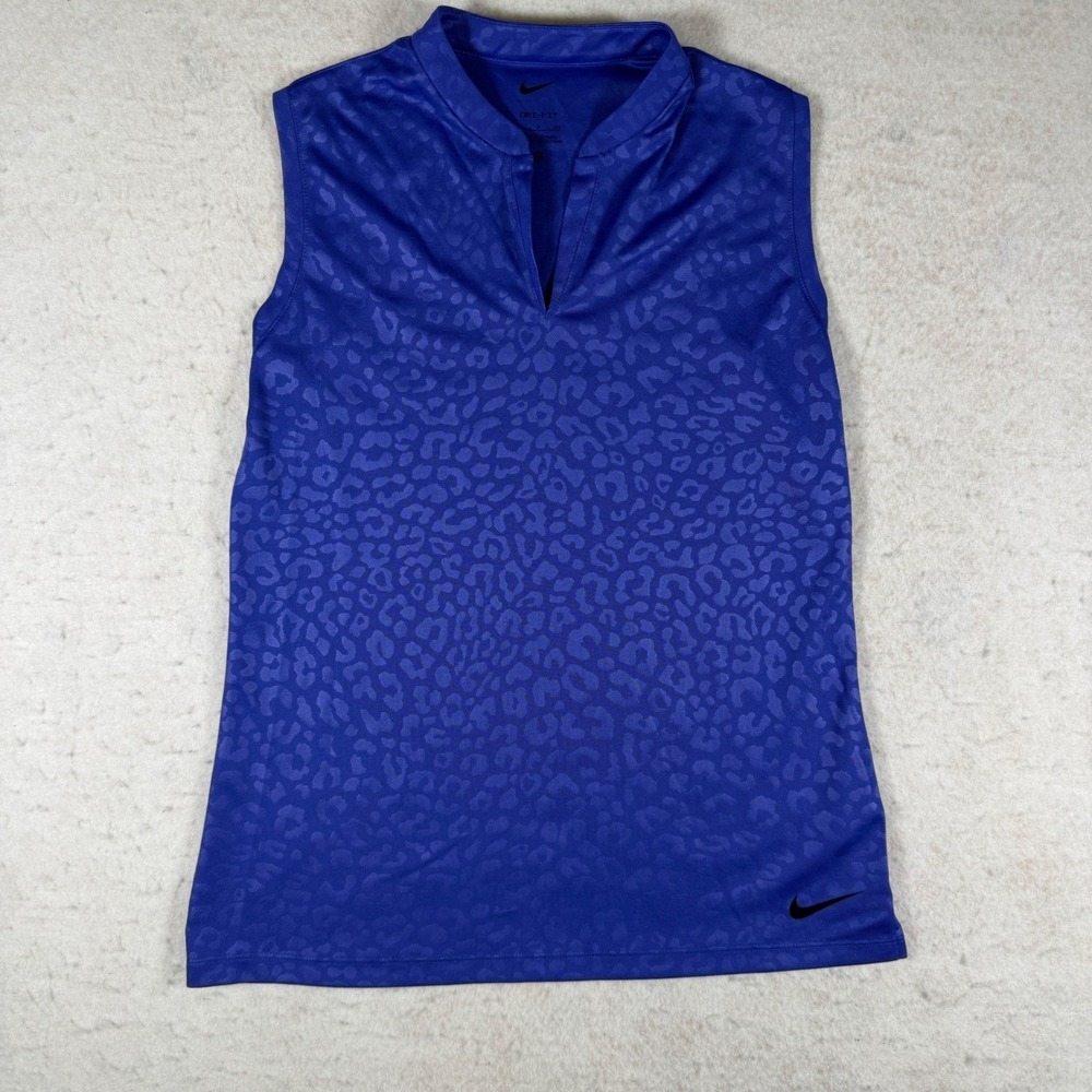 Nike Dri-FIT Sleeveless Golf‎ Polo Blue Leopard Print Women Small DH2310-480